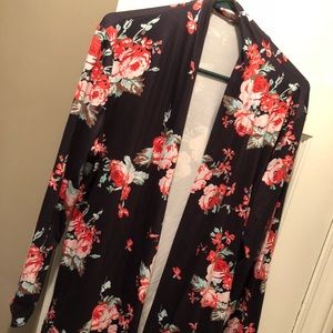 Black Floral Open Front Stretch Cardigan XL